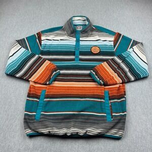 Cinch Sweater Men Large Teal Polar Fleece Pullover Blanket Striped Polar Western